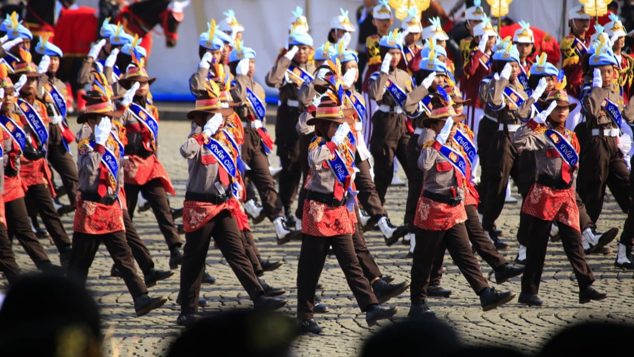 Barisan Polisi Cilik saat Beraksi di HUT Bhayangkara ke-79