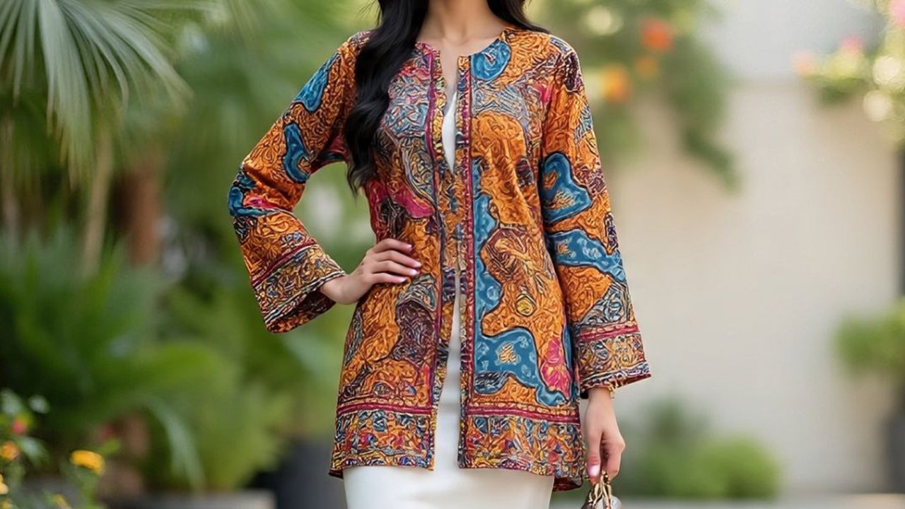 Ilustrasi Tunik Batik Setelan Rok