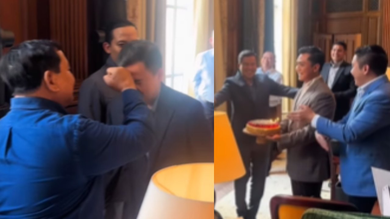Momen Prabowo Kepalkan Tangan ke Jidat Agung Surahman Sang Ajudan yang Sedang Ultah, Kocak Gaya Teddy Joget Pacu Jalur