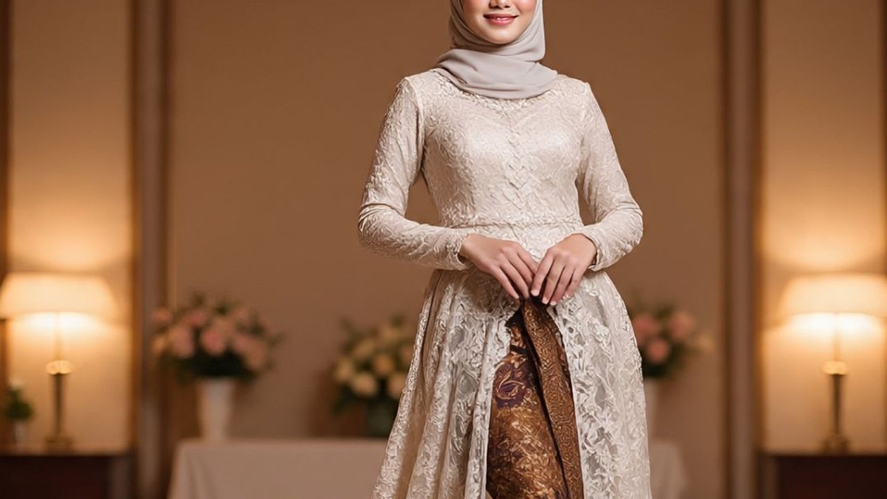 Ilustrasi Gamis Brokat Kombinasi Batik Terbaru