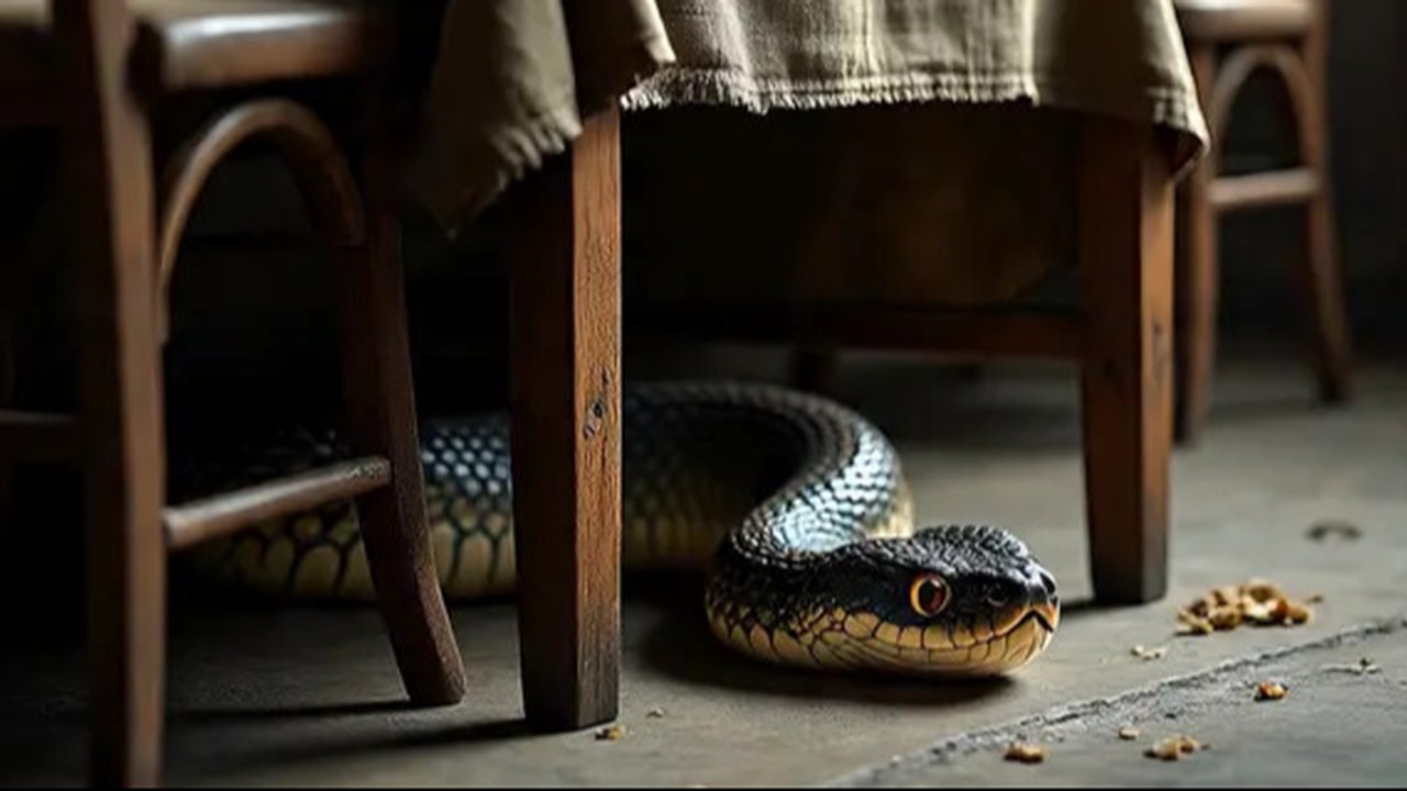 Ilustrasi ular di rumah (created by AI)