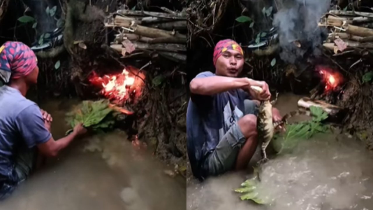 Dikira Sedang Bakar-bakaran di Pinggir Sungai, Ternyata Pria ini Pakai Teknik Unik Berburu Biawak Jumbo