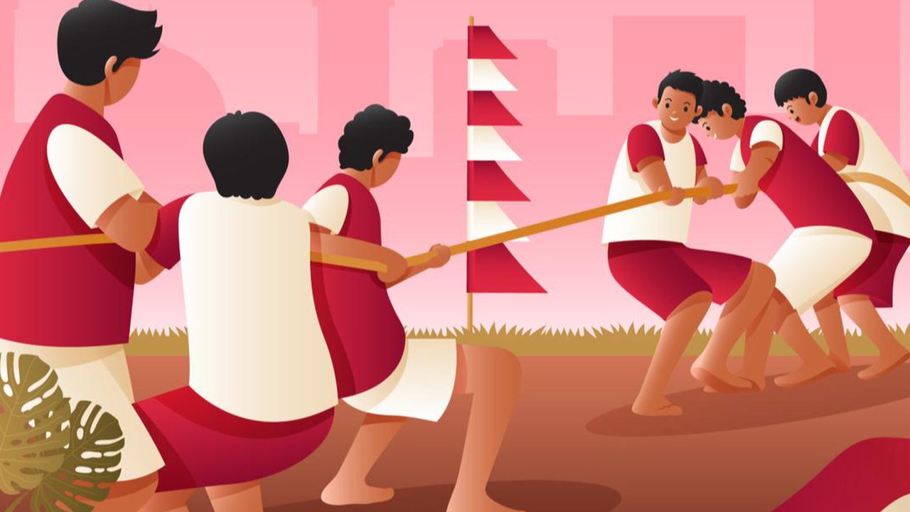 Ilustrasi tarik tambang, lomba 17 Agustusan.