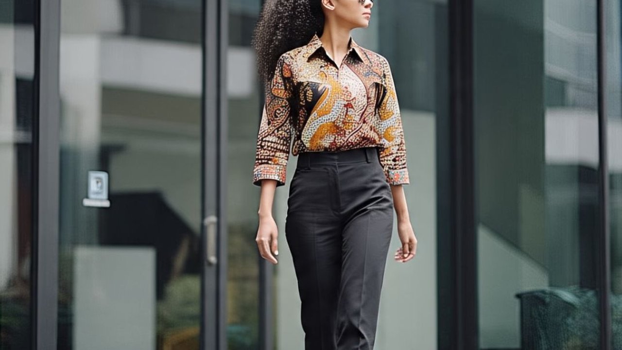 Ilustrasi Baju Batik dan Celana High Waist