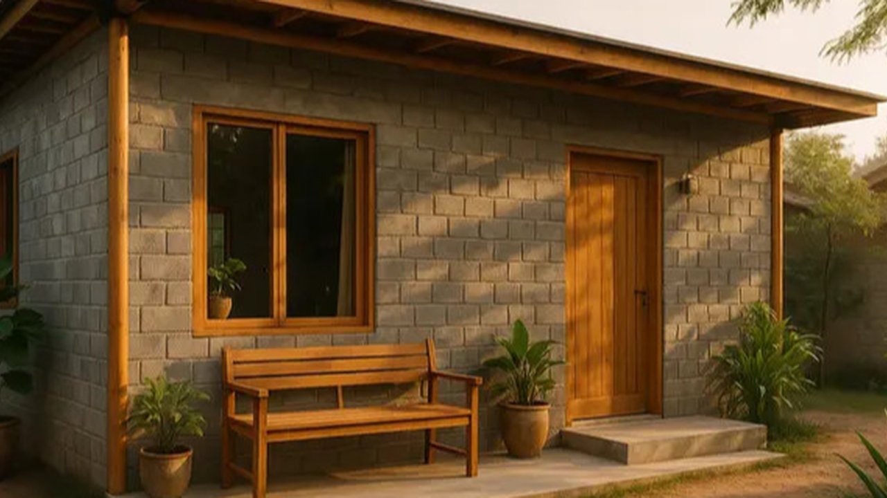 Rumah Sederhana dari Bambu dan Batako (created by AI)