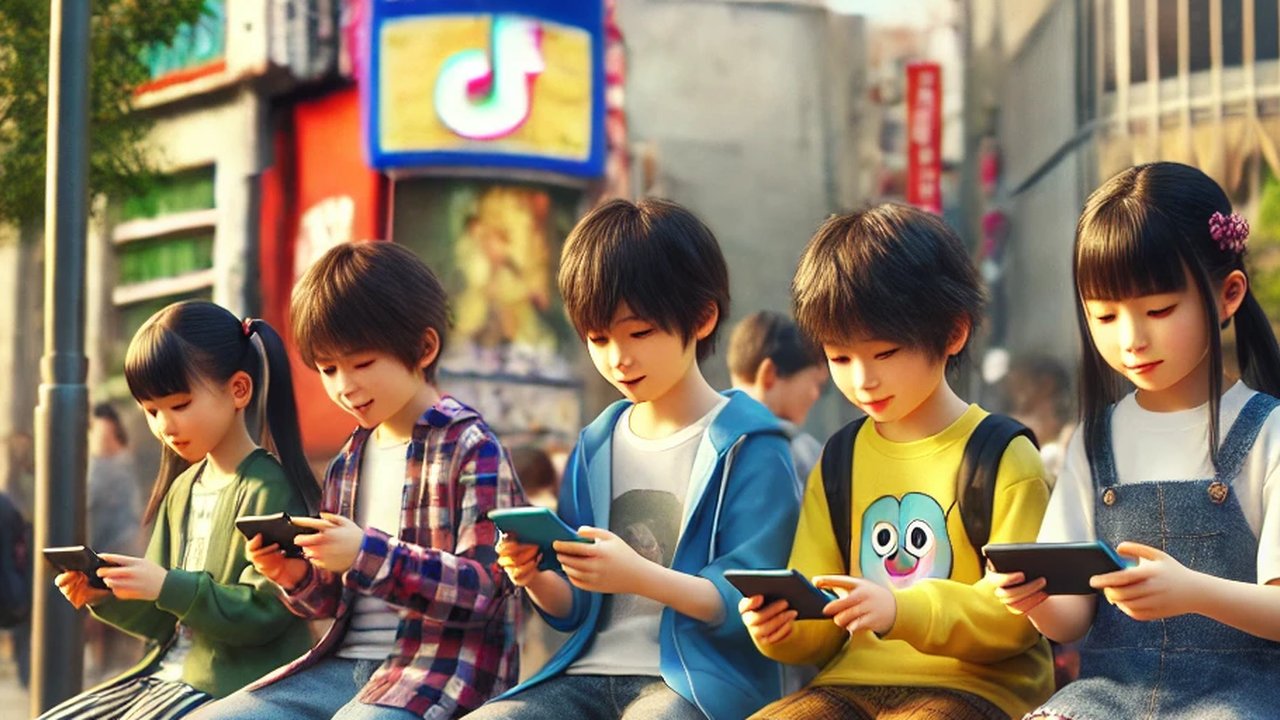 ilustrasi bocah jepang main ponsel