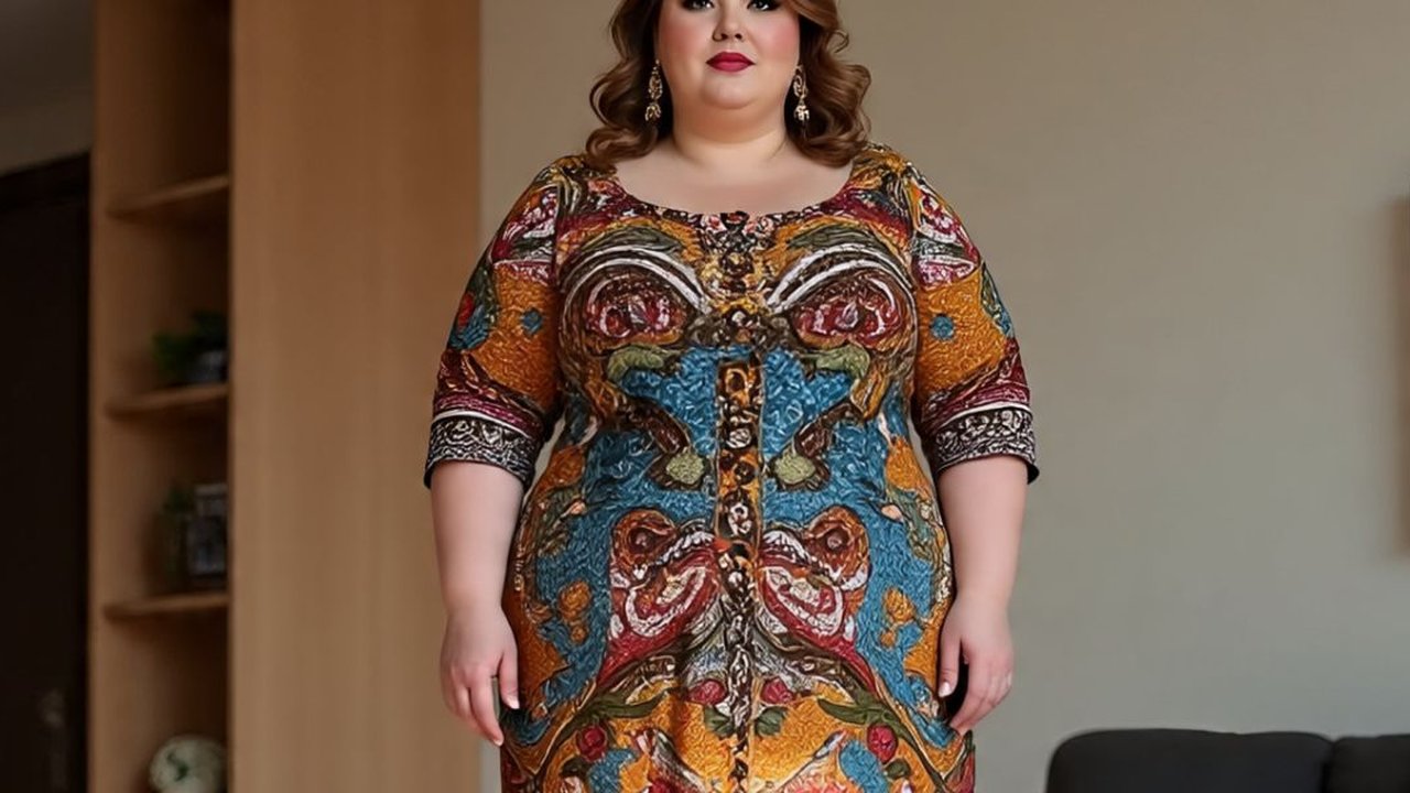 Ilustrasi Model Batik Wanita Gemuk