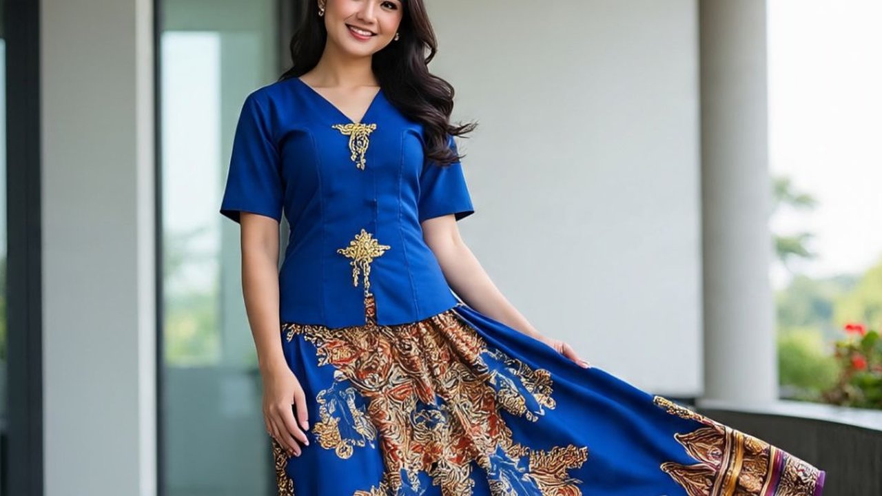 Ilustrasi Dress Kebaya Rok Batik A-Line