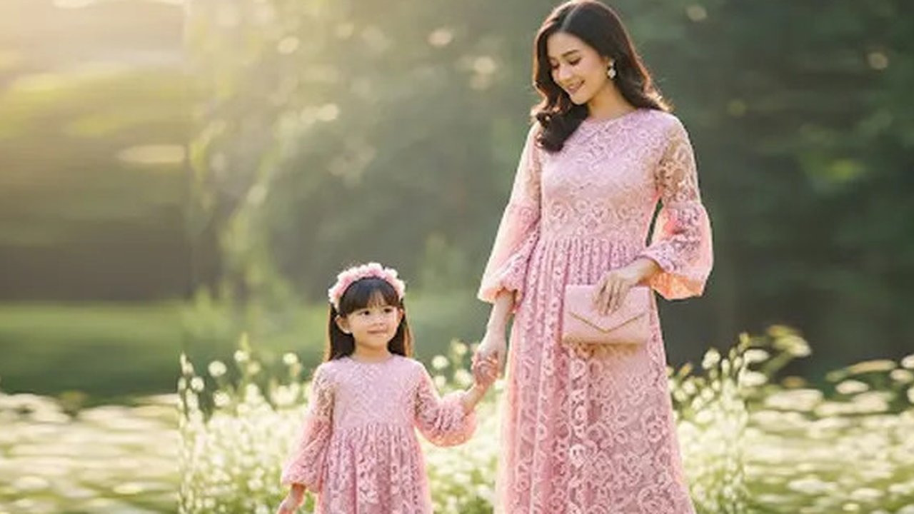 Baju Brokat Anak Kembaran dengan Ibu untuk Pesta (Sumber: gemini.com)