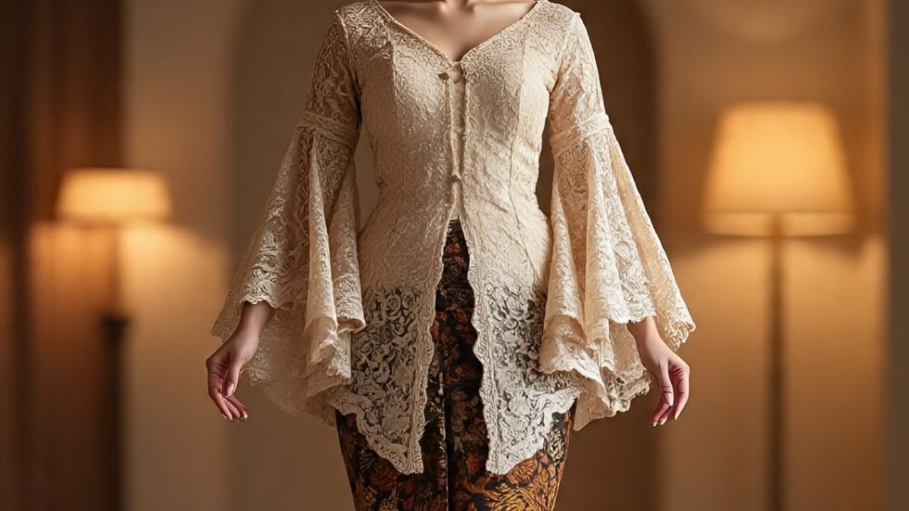 Kebaya Brokat Lengan Lonceng Belah