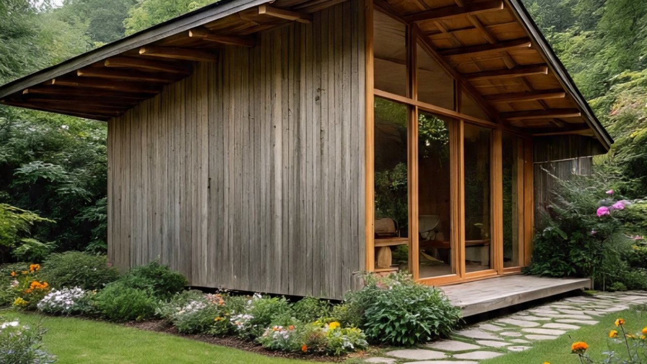 Ilustrasi Desain Rumah Kecil dari Kayu dan Bambu