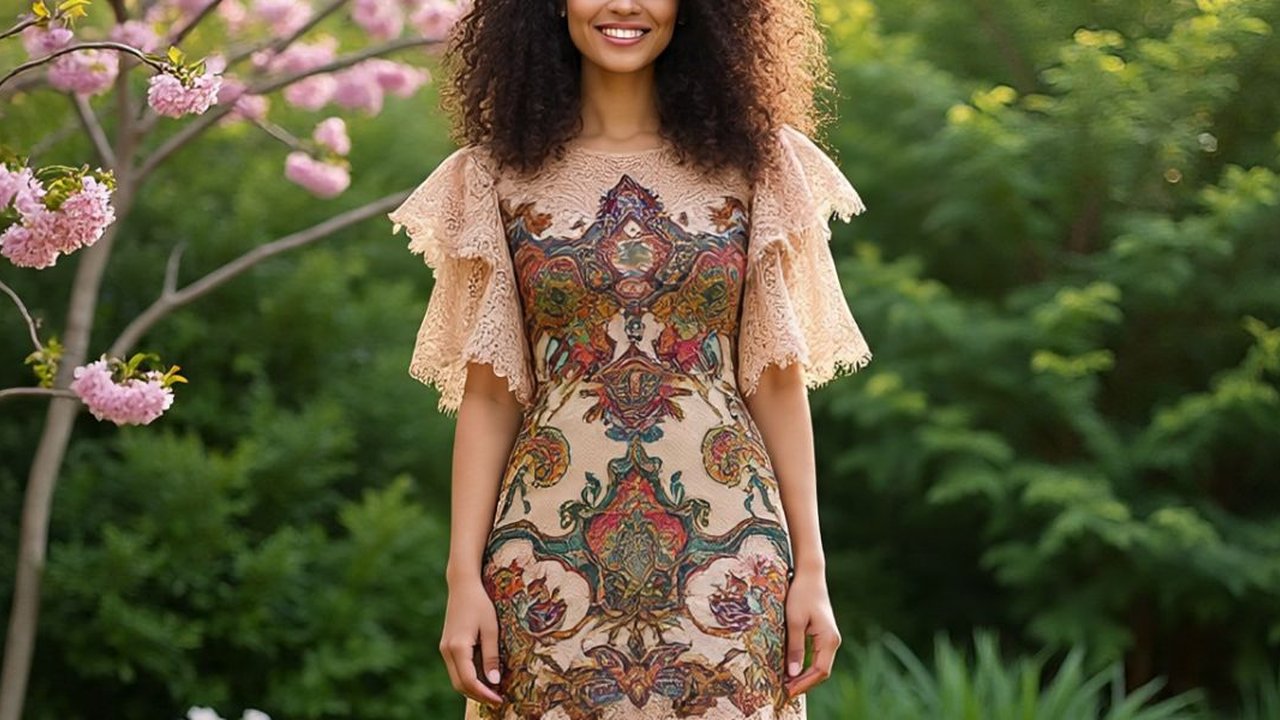 llustrasi Kebaya Brokat Lengan Ruffle