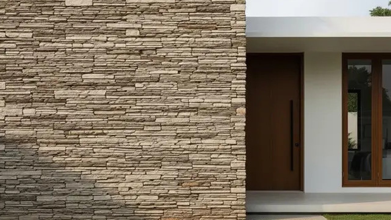 Rumah 43 Minimalis Hemat Budget dengan Aksen Batu Alam