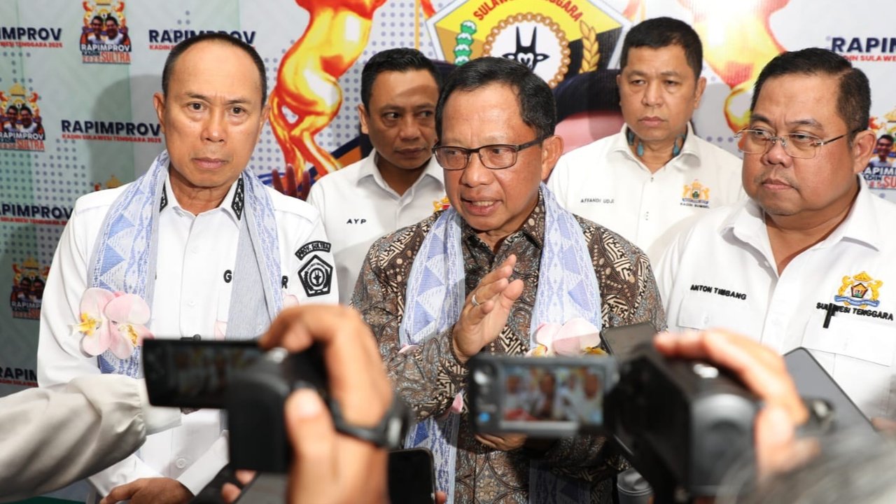 Mendagri Tito Karnavian saat Rapat Pimpinan Provinsi (Rapimprov) Kamar Dagang dan Industri (Kadin) Sultra 2025