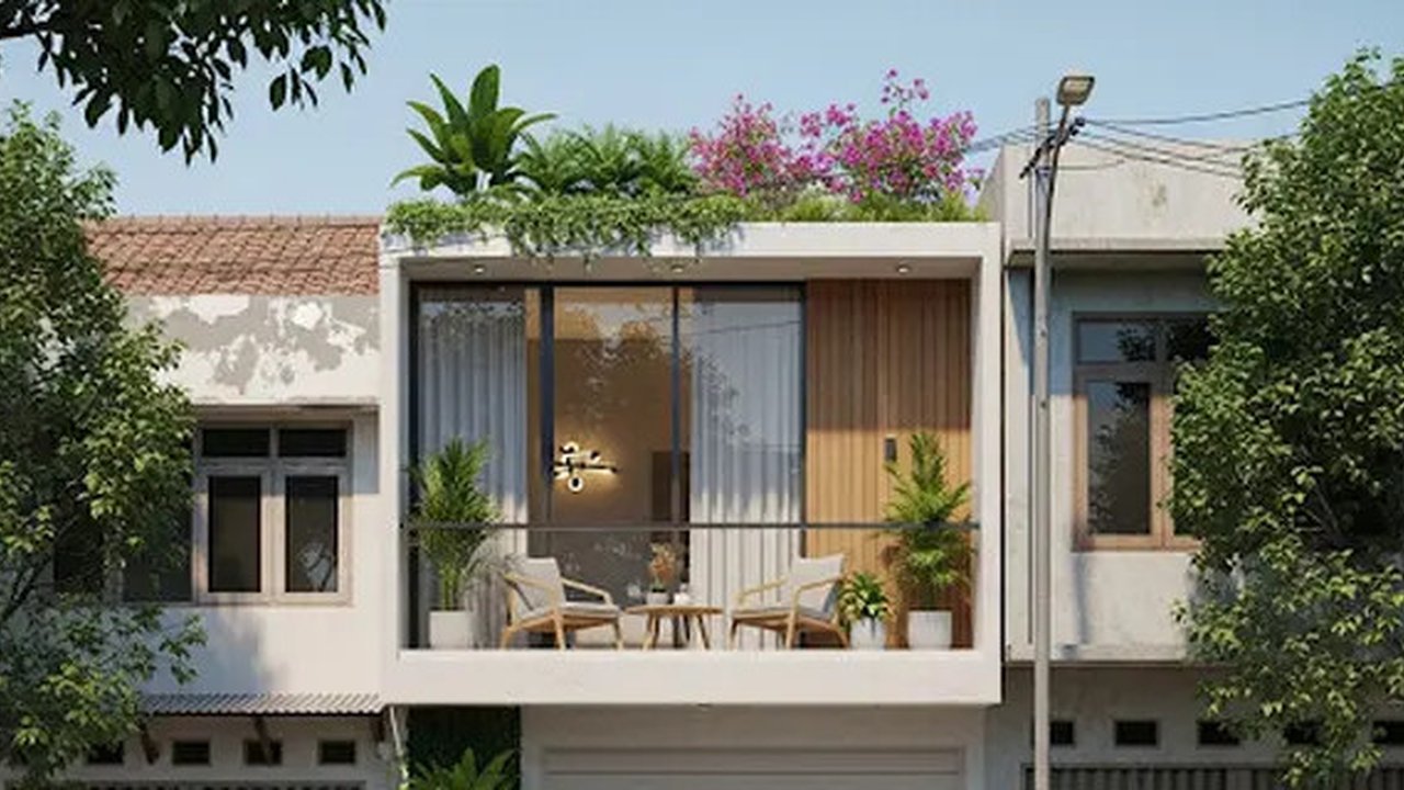 Desain Rumah 4x8 dengan Garasi di Bawah Balkon/Rumah Sederhana 4x8 Ada Garasi (Sumber: gemini.com)