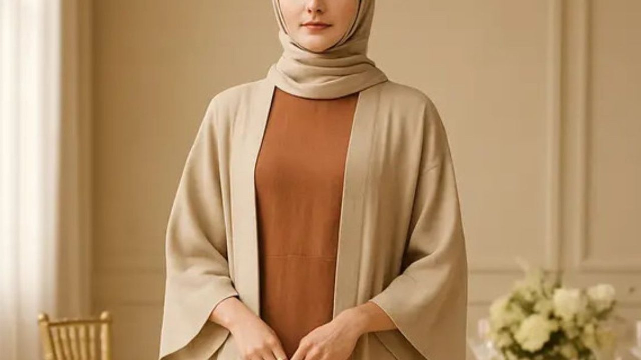 Ilustrasi Long Dress Polos dan Outer Kimono