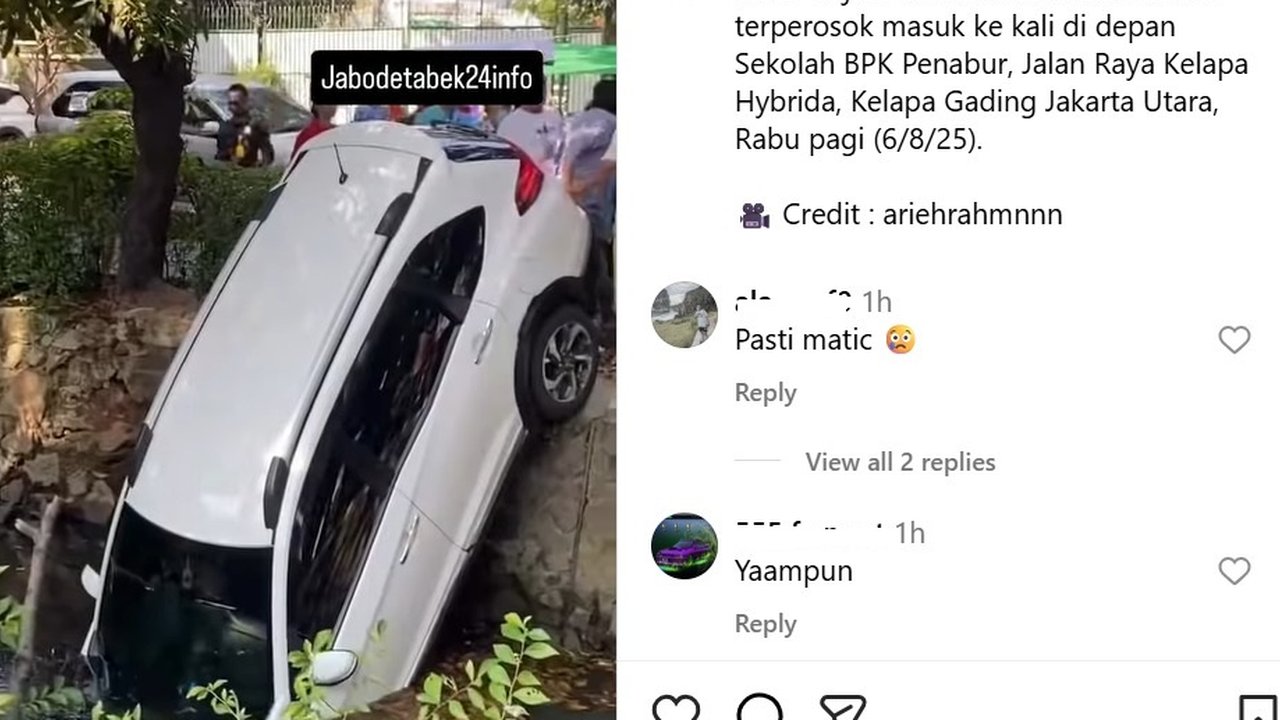 Apes, BR-V Nyungsep ke Kali Gara-Gara Sopir Salah Injak Pedal