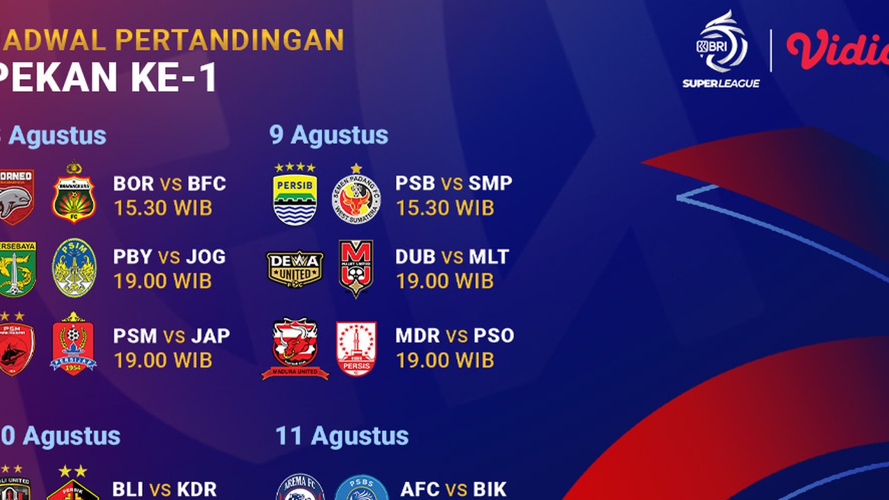 Catat Jadwal BRI Super League 2025/26, Siaran Langsung pada Matchweek 1 di Vidio