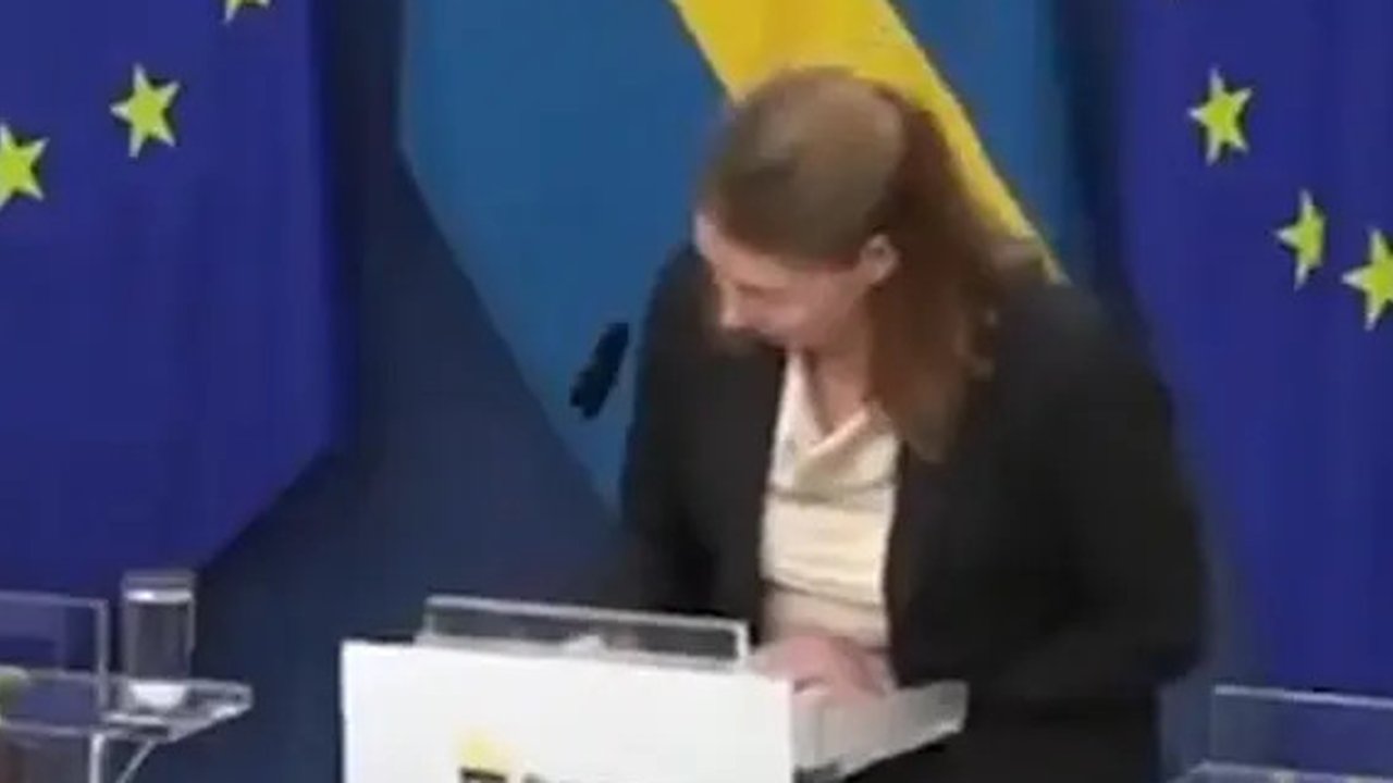 Menteri Kesehatan Swedia yang baru diangkat, Elisabet Lann, mendadak pingsan saat menghadiri konferensi pers perdananya di Stockholm pada Selasa (9/9/2025) (Dok. X).