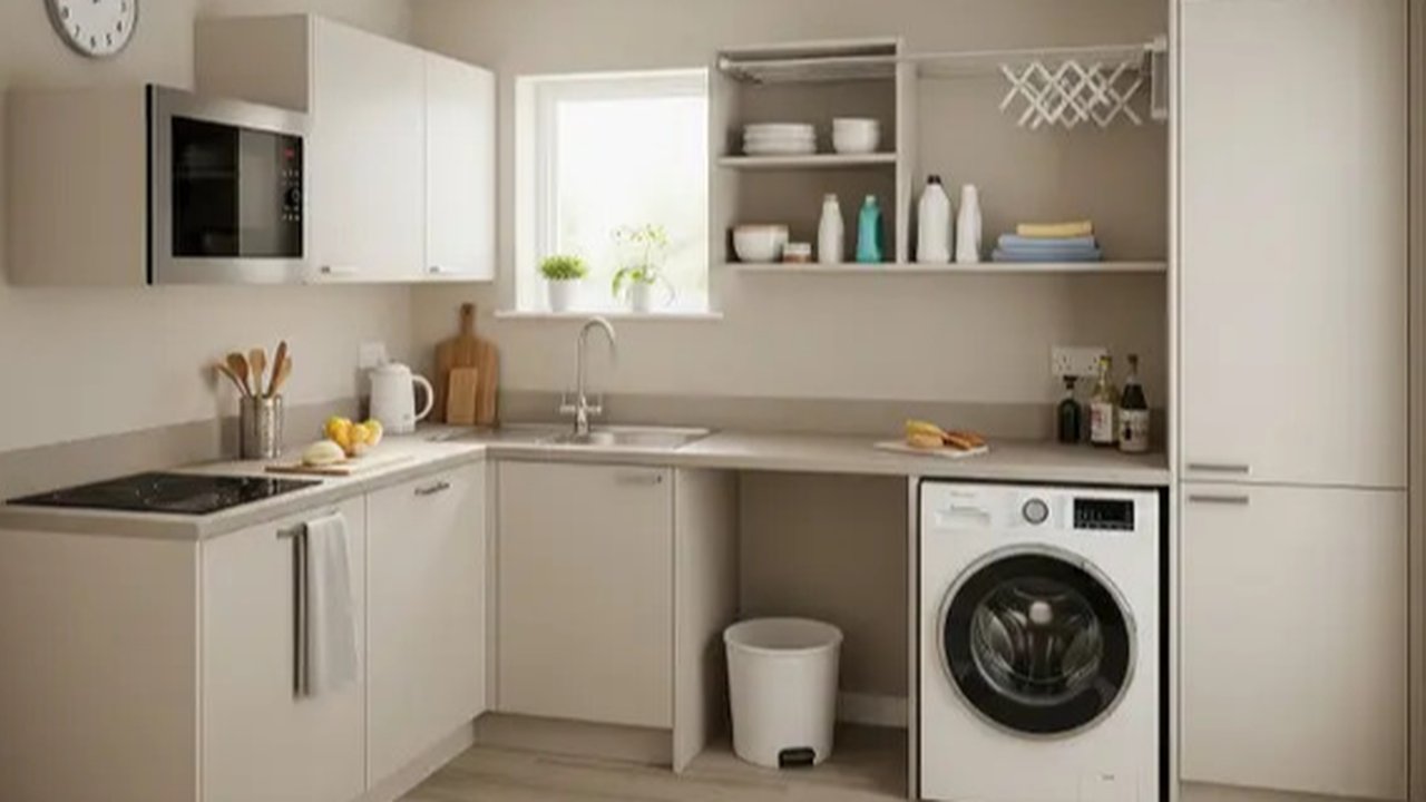 Desain ruangan dapur menyatu dengan ruang laundry. [Foto: Gemini]