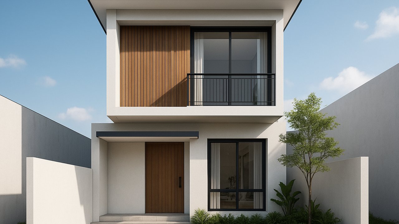 7 Desain Rumah 2 Lantai Mungil Cantik di Lahan Sempit, Tetap Lega dan Nyaman untuk Keluarga (sumber:AI)