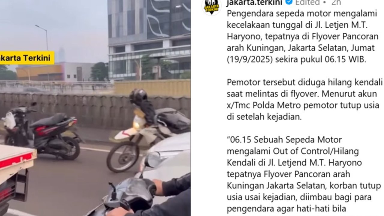 Hindari Jalan Berlubang, ASN Oleng Terpental dan Tabrak Beton Pembatas Jalan di Flyover Pancoran