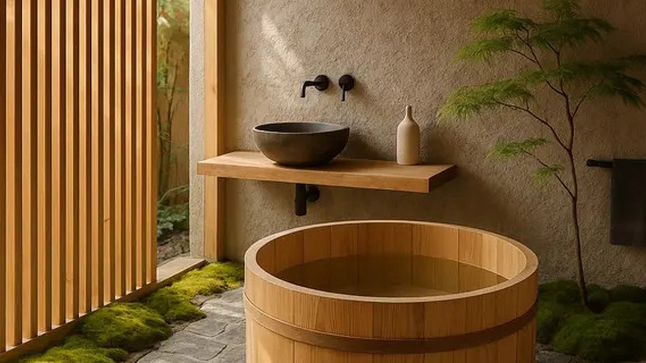 Inspirasi Kamar Mandi Semi Outdoor Bergaya Jepang (Image by ChatGPT)