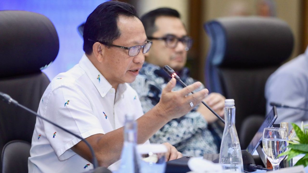 Mendagri Muhammad Tito Karnavian saat memberikan arahan pada Rapat Koordinasi Pemerintahan se-Wilayah Sumatera