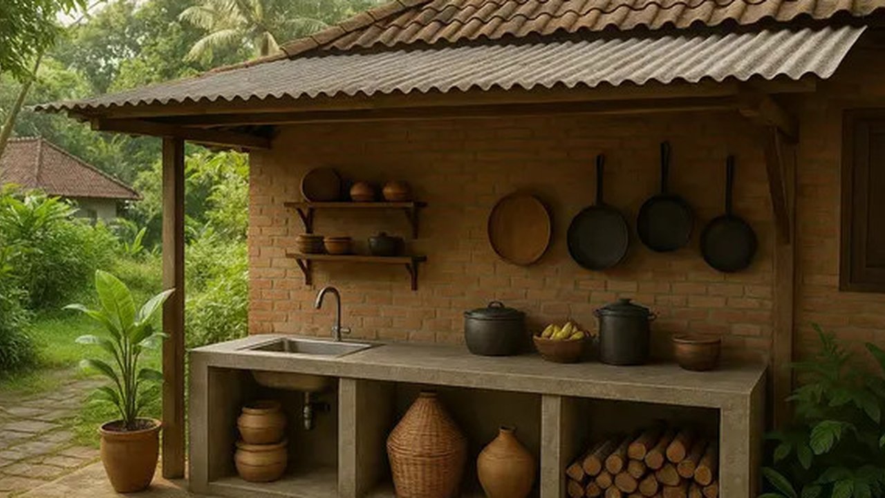 Model Dapur Belakang Rumah di Kampung yang Sederhana Tapi Elegan/AI