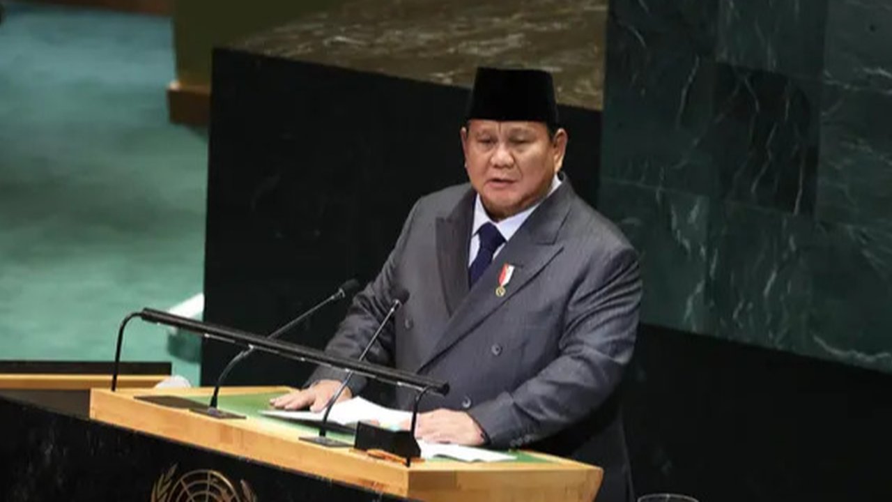 Presiden Prabowo Subianto menyampaikan pidato di Sidang Umum Perserikatan Bangsa-Bangsa (PBB) ke-80 di New York, Amerika Serikat, Selasa 23 September 2025. (Biro Pers Sekretariat Presiden)