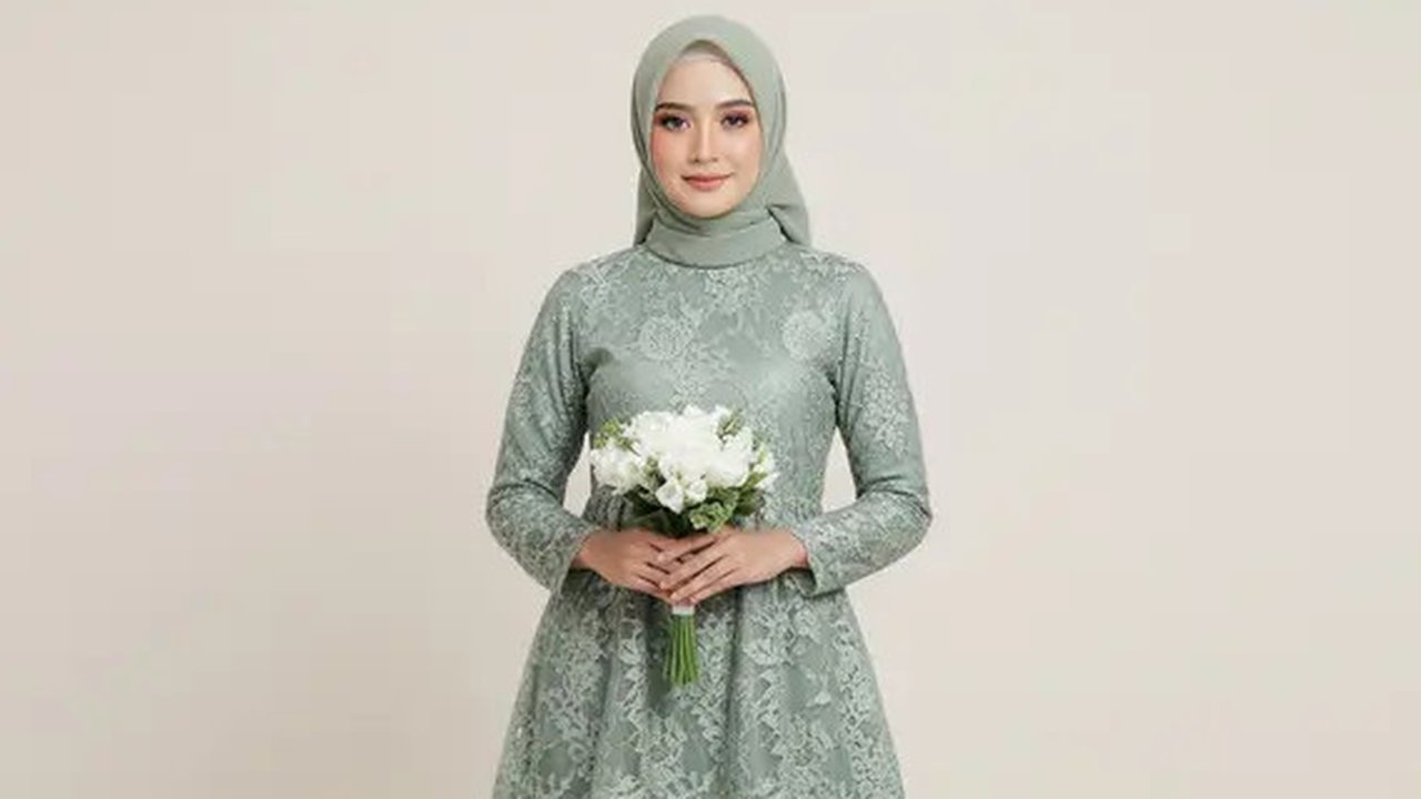 Gamis Brokat Sage Kombinasi Organza/AI