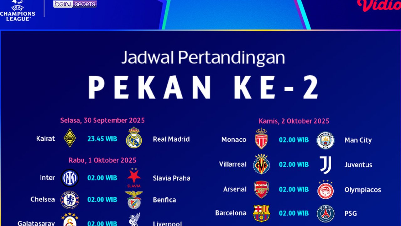 Jadwal dan Nonton Liga Champions 2025/26 Matchweek 2: Live Eksklusif di Vidio