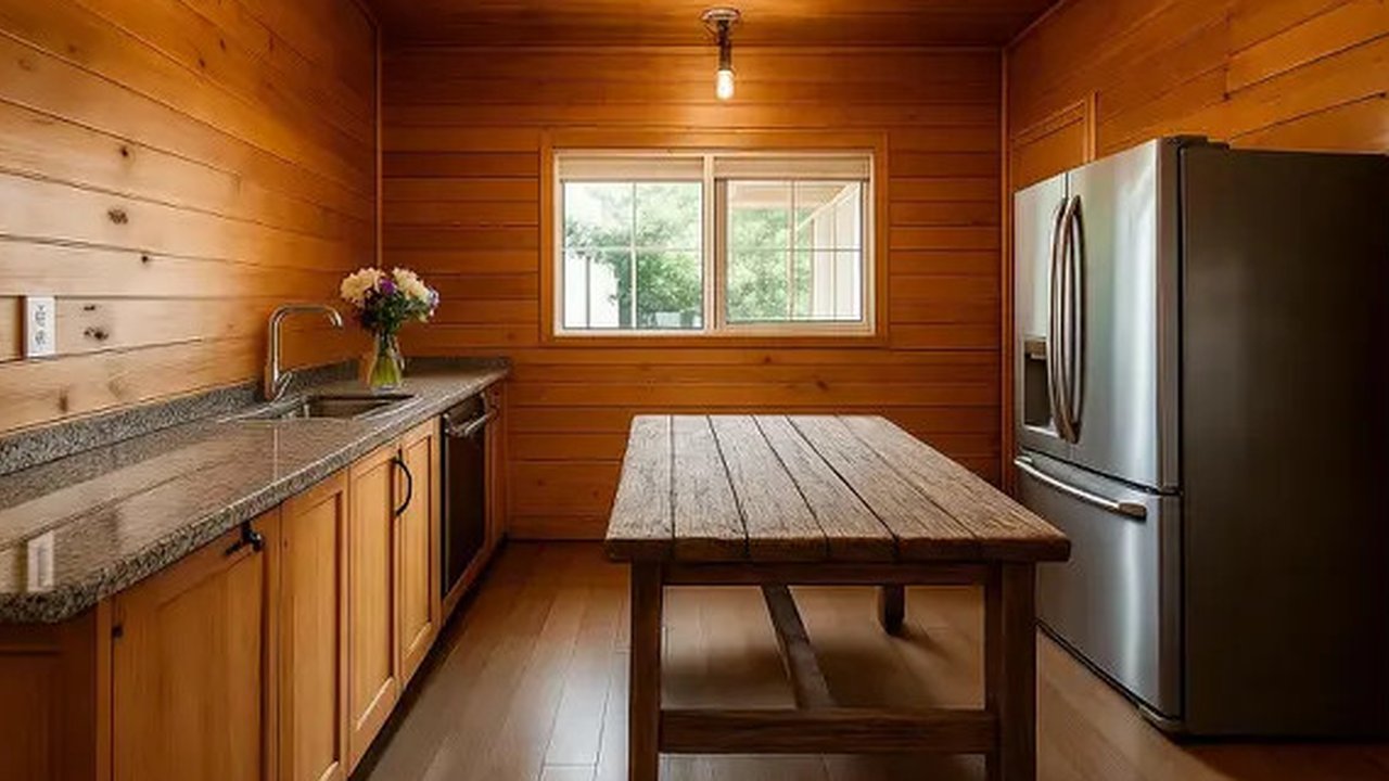 Model Dapur Rumah Sederhana dengan Dinding Kayu yang Tetap Elegan