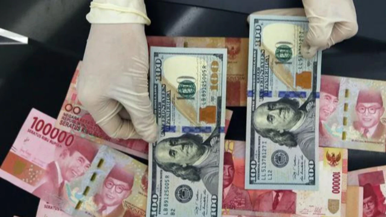 Petugas menghitung uang pecahan US$100 di pusat penukaran uang, Jakarta, , Rabu (12/8/2015). Reshuffle kabinet pemerintahan Jokowi-JK, nilai Rupiah terahadap Dollar AS hingga siang ini menemb