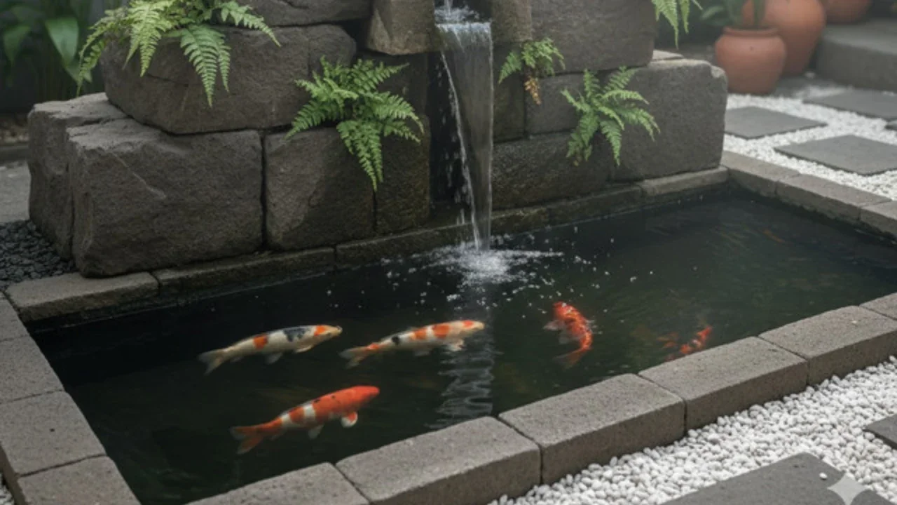 Model Kolam Ikan Minimalis Batu Alam Bikin Rumah Adem dan Estetik. AI