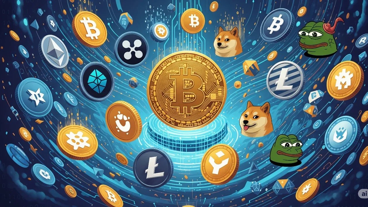 Aset kripto Bitcoin, Altcoin, hingga Meme Coin. (Ilustrasi By AI)