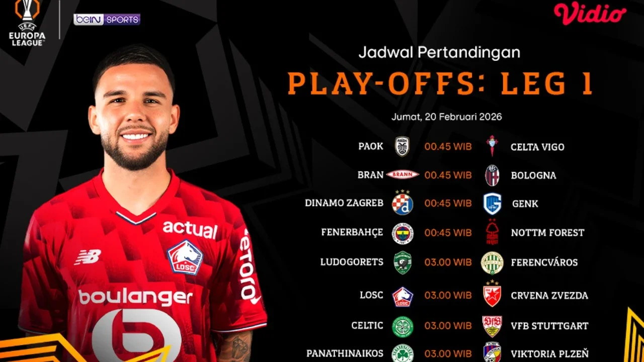 Simak Jadwal Pertandingan Play-Offs UEFA Europa League Leg Pertama, Eksklusif di Vidio!