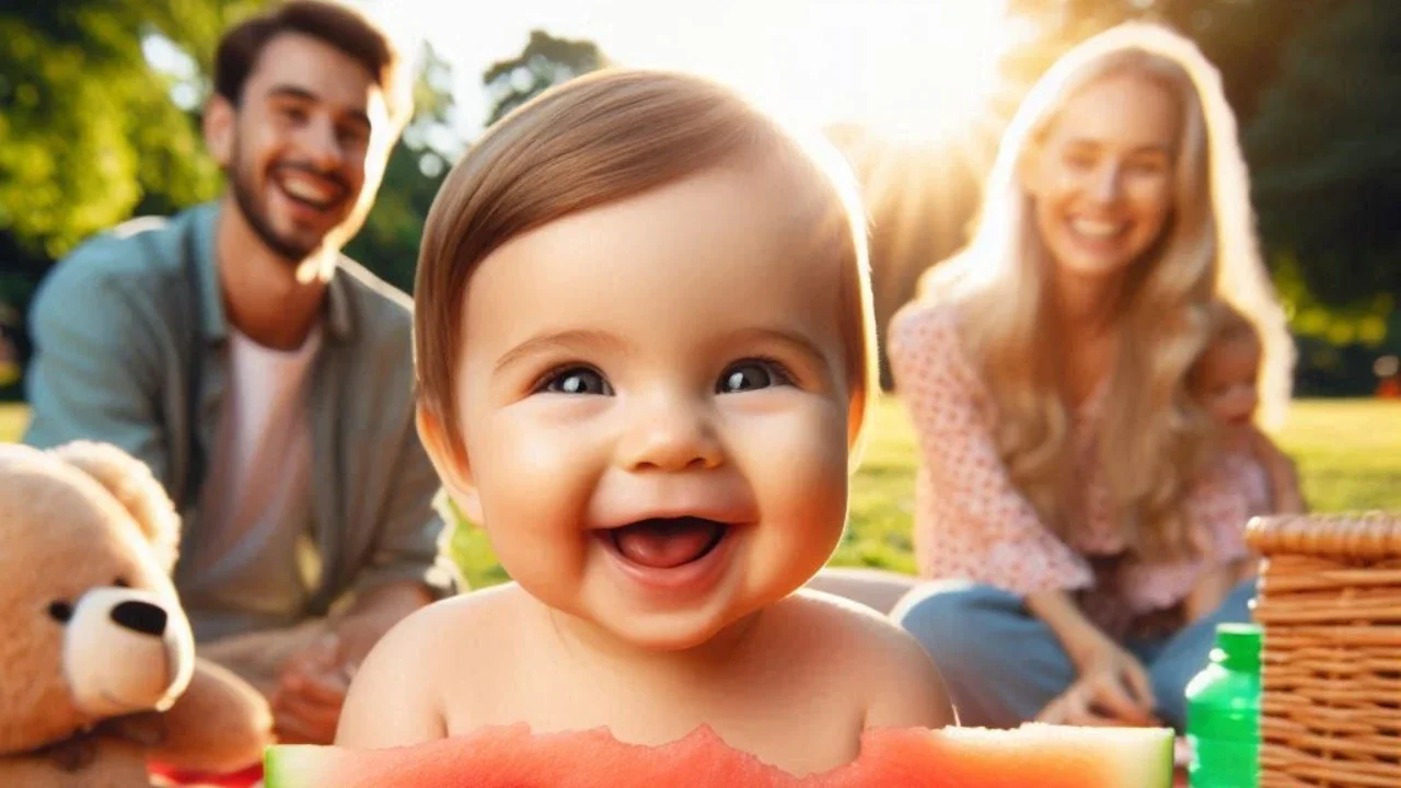 Ilustrasi Bayi Makan Semangka