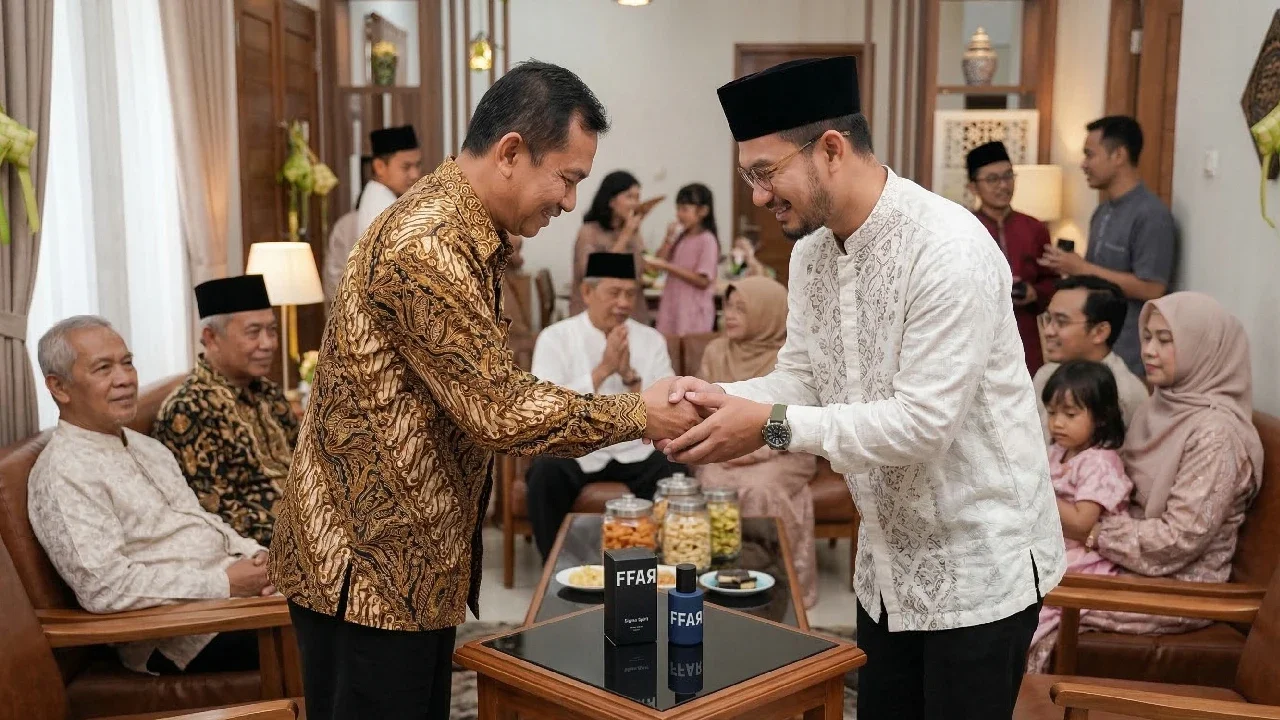 Suasana silaturahmi di Hari Raya Idul Fitri.