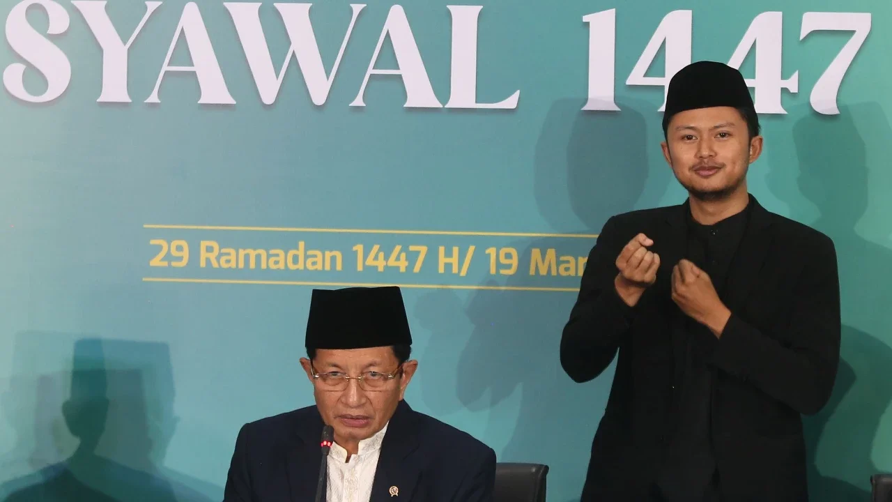 Menteri Agama Nasaruddin Umar menyampaikan konferensi pers hasil Sidang Isbat 1 Syawal 1447 Hijriah di Jakarta, Kamis (19/03/2026).