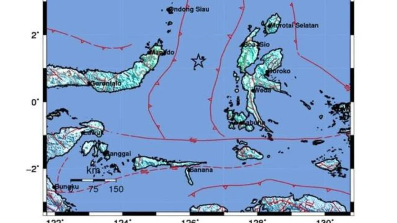Gempa bumi magnitudo 7,6 terdeteksi di wilayah Kota Bitung, Sulawesi Utara, Kamis (2/4/2026) pagi (Istimewa)