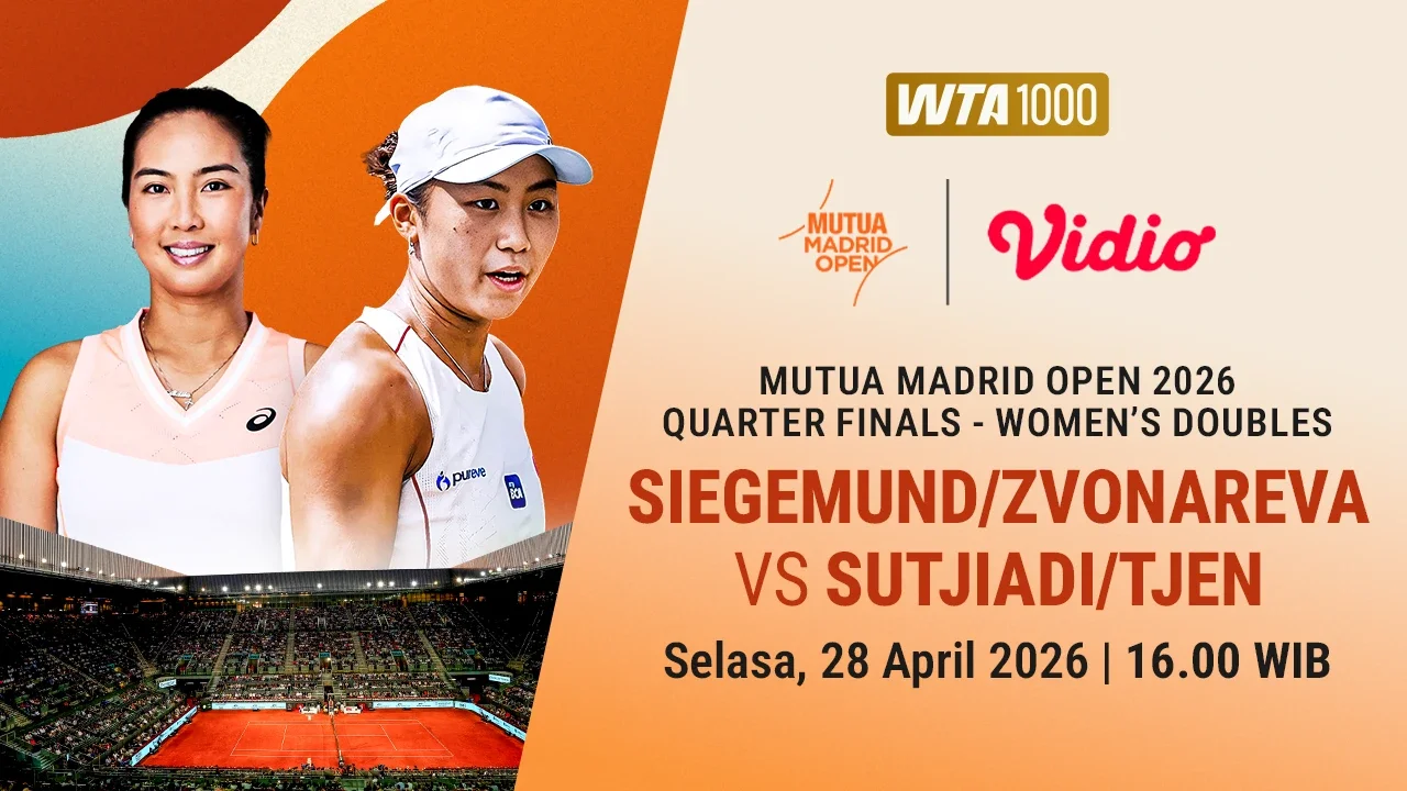 Live Streaming Perempat Final Madrid Open 2026: Siegemund/Zvonareva vs Sutjiadi/Tjen, Eksklusif di Vidio