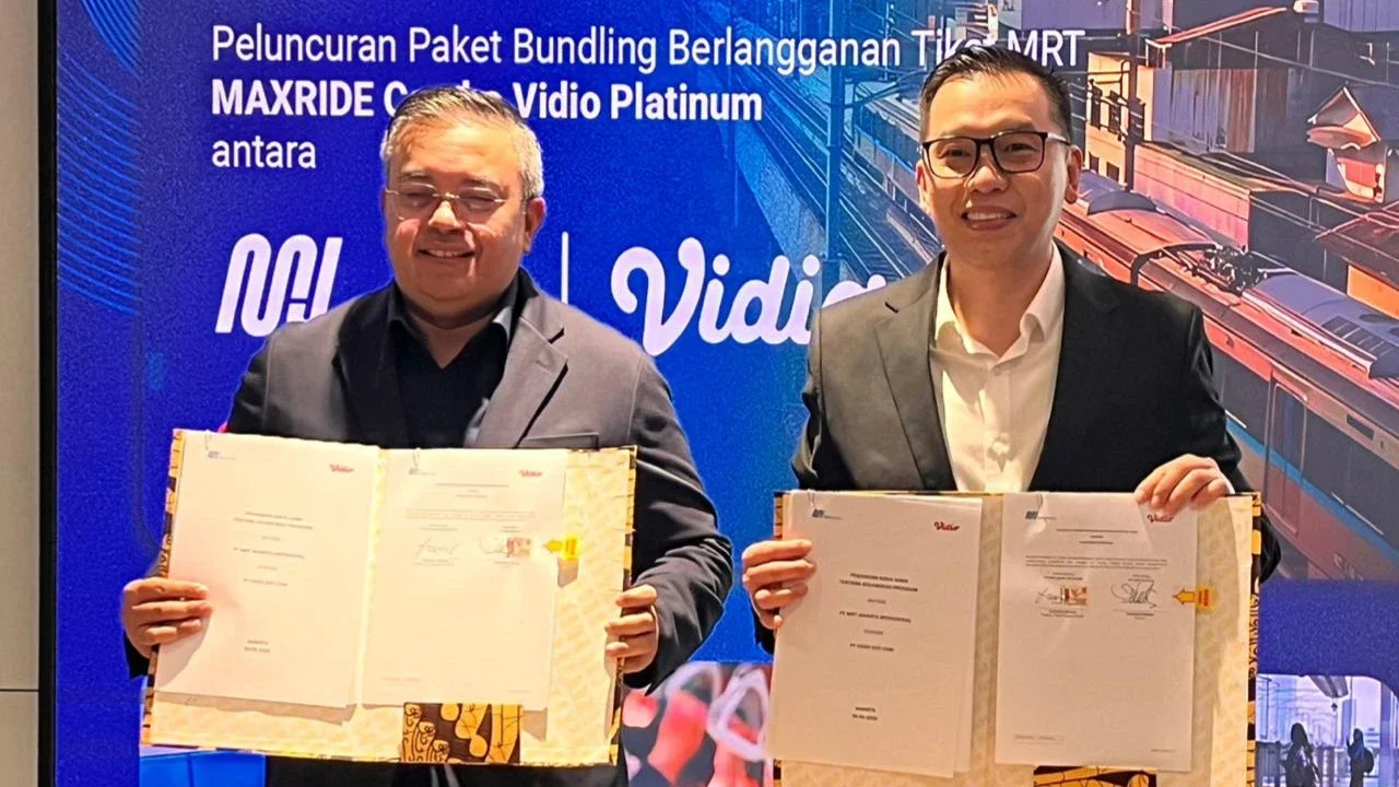 Peluncuran Paket Bundling Berlangganan Tiket MRT MAXRIDE Combo Vidio Platinum antara MRT Jakarta - Vidio