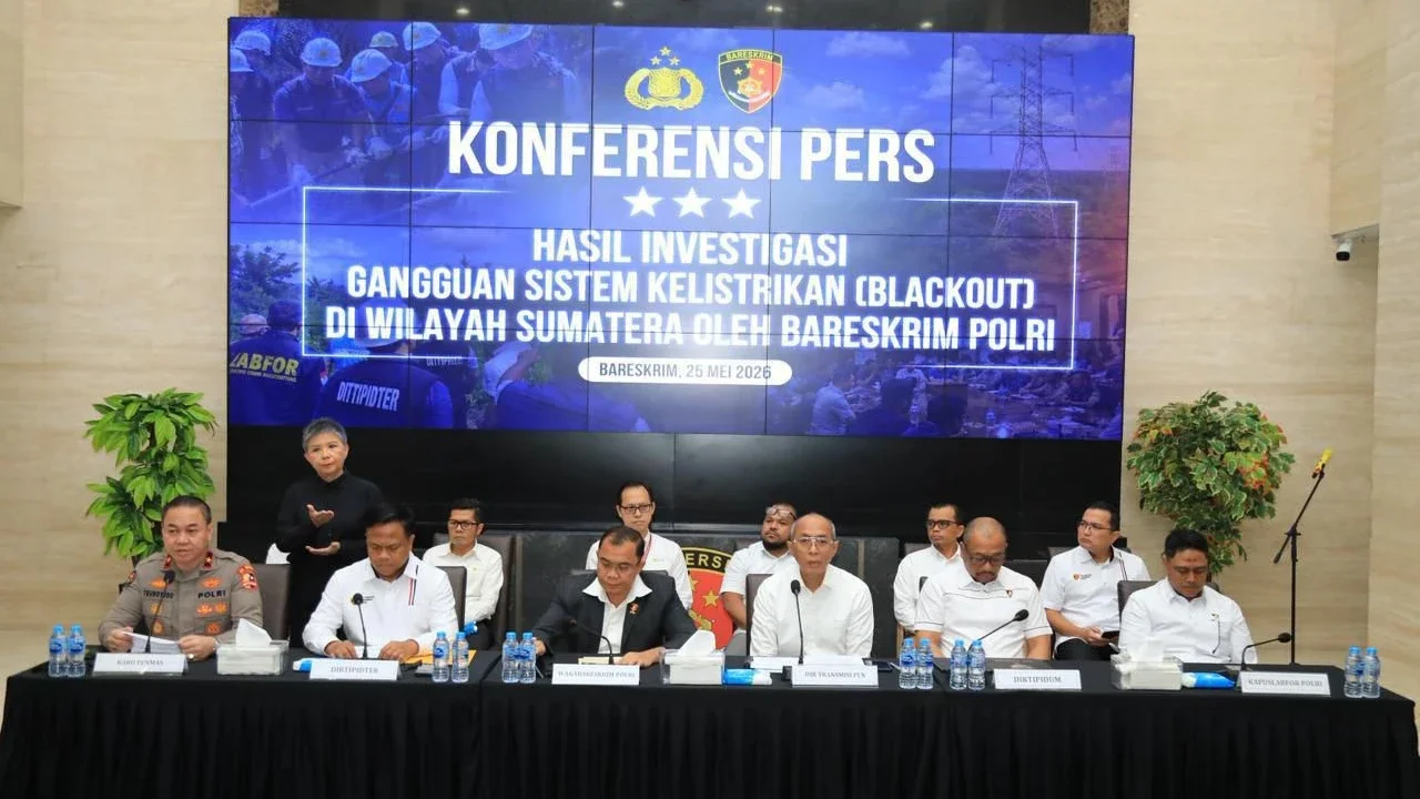 Konferensi Pers Hasil Investigasi Awal Blackout Sumatra di Bareskrim Polri, Jakarta, Senin (25/5).