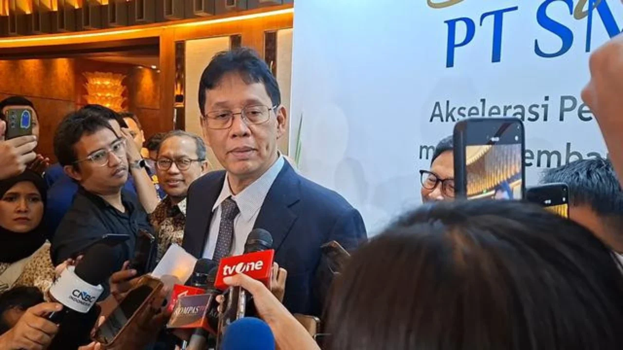Menteri Keuangan Purbaya Yudhi Sadewa di Hotel Ayana Midplaza, Jakarta, Rabu (22/4/2026). Purbaya menjelaskan mengenai pajak jalan tol.  (Liputan6.com/Arief)