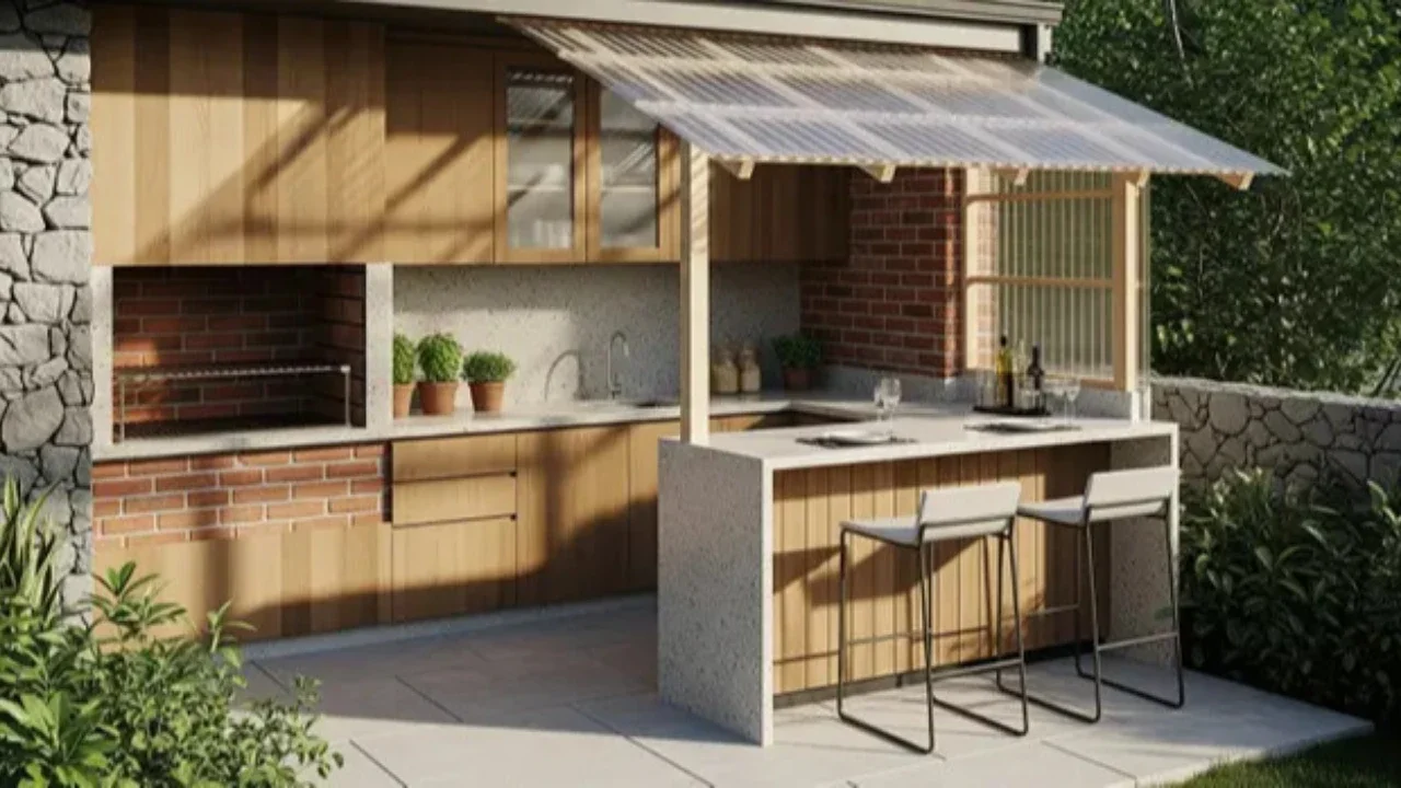 Dapur Kecil Semi Outdoor dengan Rangka Baja Ringan dan Tanaman Hias (Gemini AI)