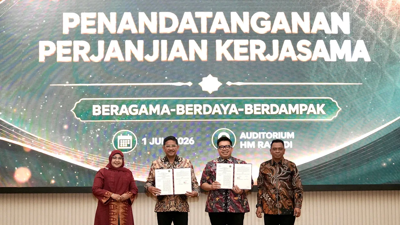 Penandatanganan Perjanjian Kerja Sama (PKS) dengan Direktorat Jenderal Bimbingan Masyarakat Islam Kementerian Agama Republik Indonesia (Kemenag RI) di Auditorium KH Rasjidi, Gedung Kementerian Agama pada Rabu (01/07/2026).