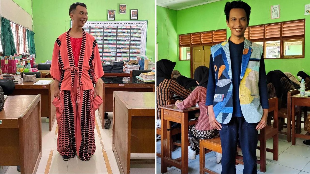 Guru Ini Pakai Baju Buatan Muridnya saat Mengajar di Kelas, Penampilannya Unik Tuai Pujian