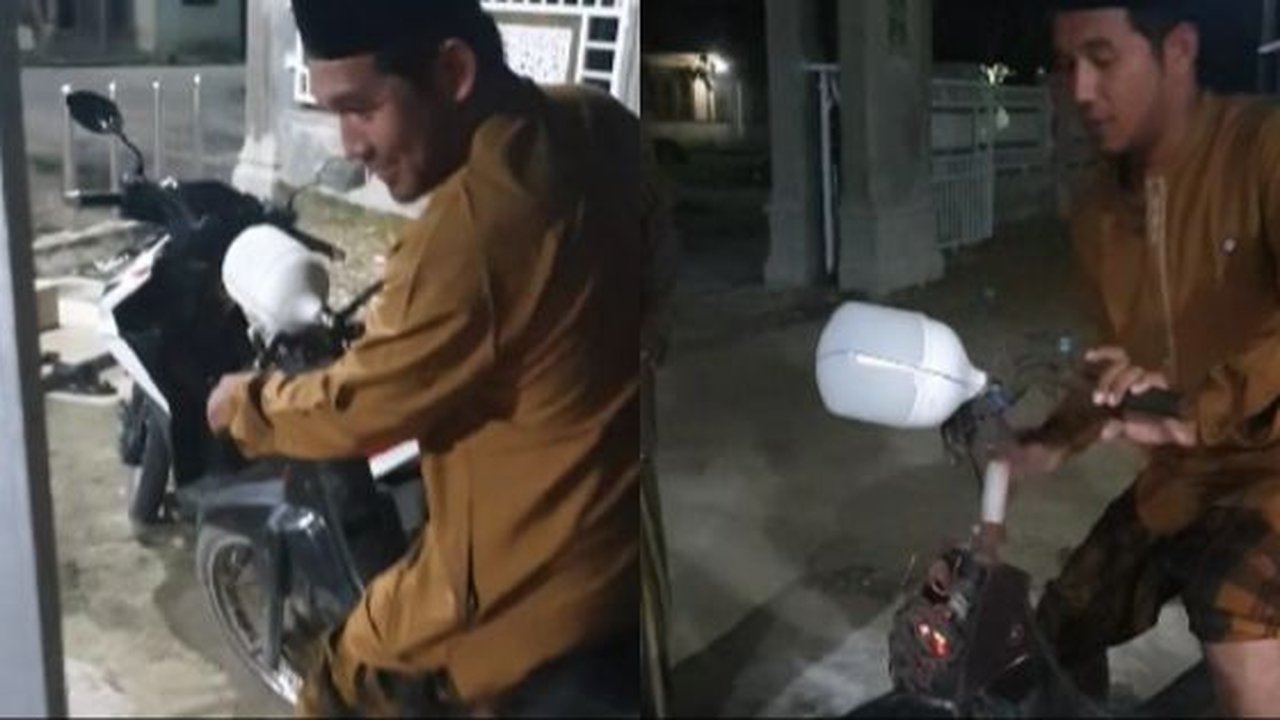 Lampu Motor Menggunakan Modifikasi Kelewat Unik dengan Bohlam Rumah.