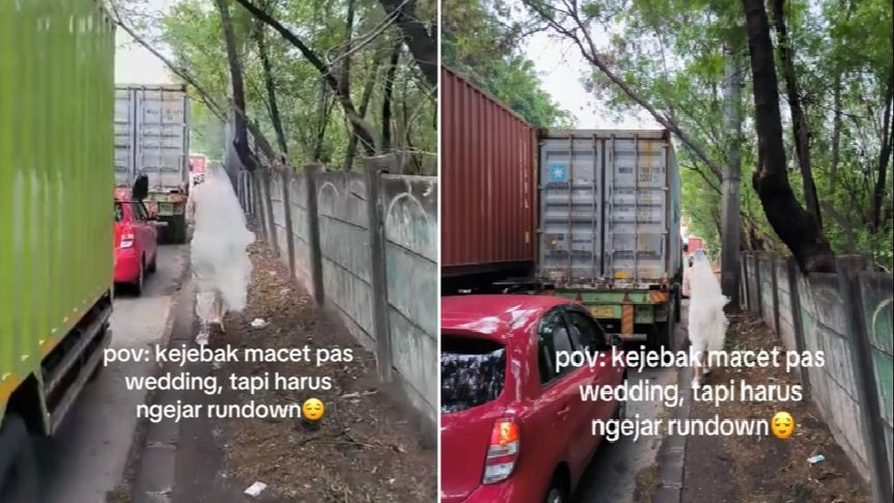 Perjuangan Pengantin Wanita Rela Jalan Kaki ke Tempat Pernikahan Usai Terjebak Macet, Endingnya Bahagia